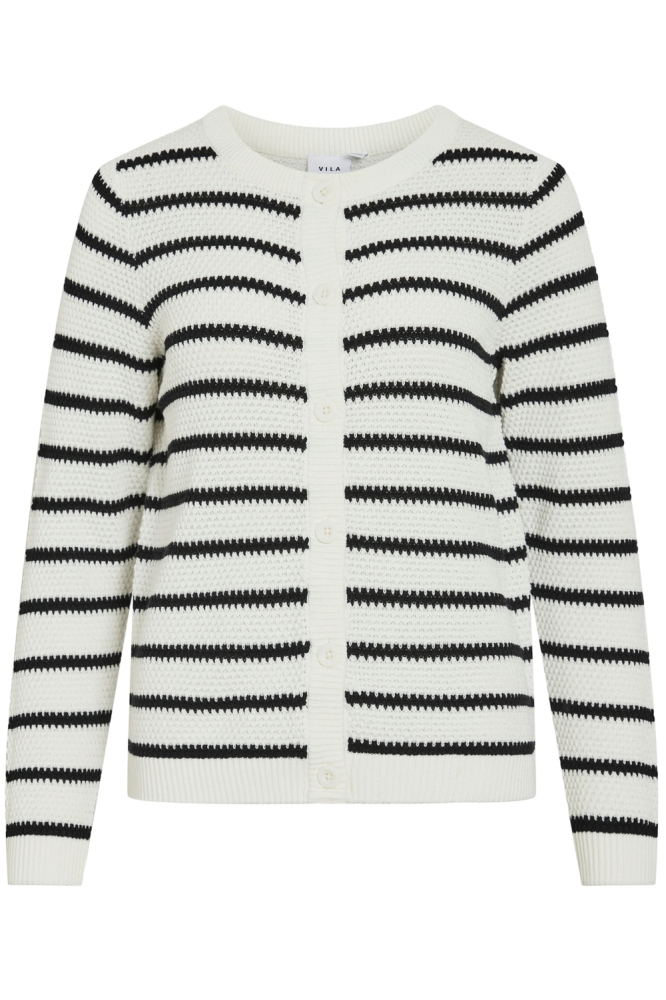 VIDALO O-NECK L/S KNIT CARDIGAN - N 14112299 White Alyssum/BLACK